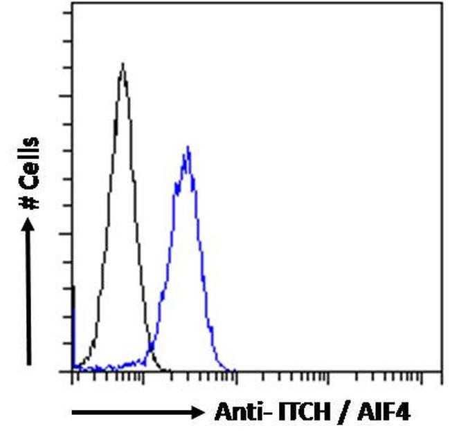 ITCH Purified Thermo Fisher Scientific antibody anti target:Human host:Goat isotype:IgG clone: Flow cytometric analysis of ITCH in HeLa cells using a ITCH monoclonal antibody (Product # PA5-18...