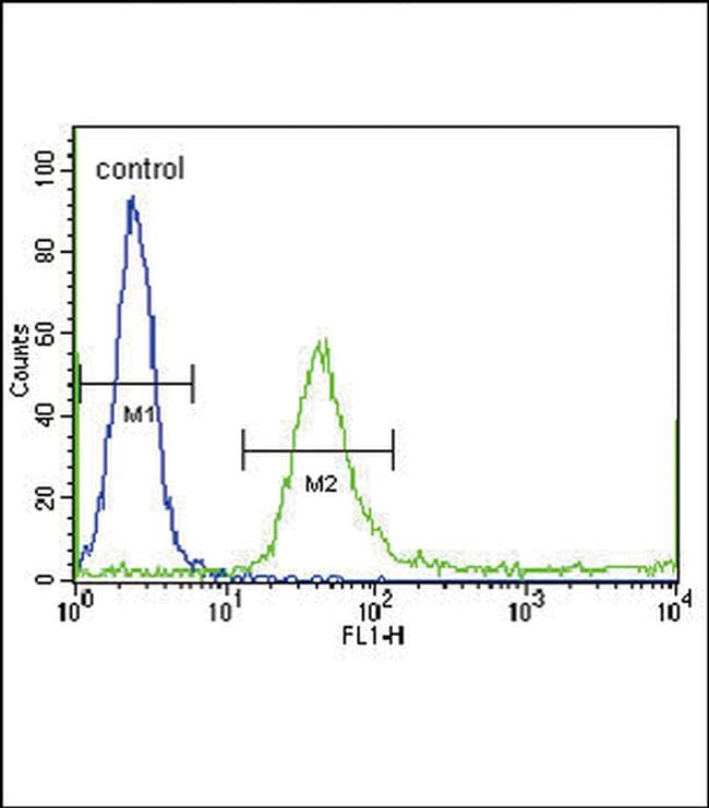 IGFBP-4 Purified Thermo Fisher Scientific antibody anti target:Human, Mouse, Rat host:Rabbit isotype:IgG clone: Flow cytometry analysis of IGFBP4 in WiDr cells (right histogram) compared to a negative control ...