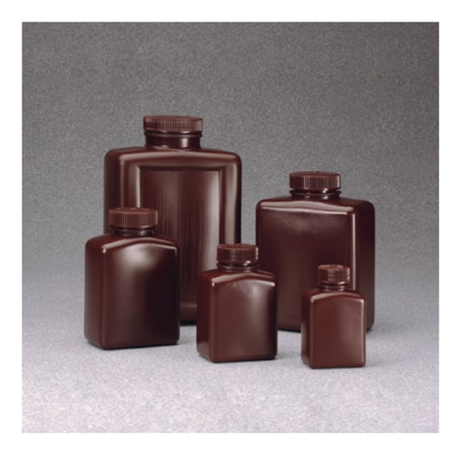 Nalgene™ Rectangular Opaque Amber HDPE Bottles with Closure: Bulk Pack