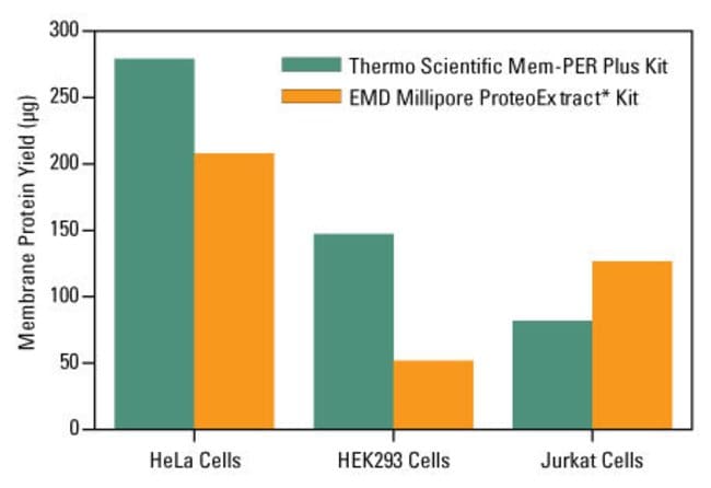 Membrane protein yields from common cell lines obtained with two popular extraction kits