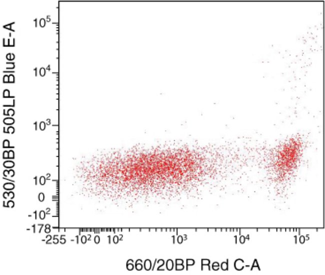 Induced Jurkat cells stained with Vybrant&reg; Apoptosis Assay Kit #9 and analyzed by flow cytometry.