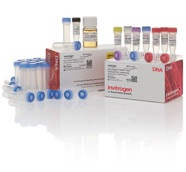 Zero Blunt&trade; TOPO&trade; PCR Cloning Kit for Sequencing, with One Shot&trade; Mach1&trade; T1 Phage-Resistant Chemically Competent <i>E. coli</i>